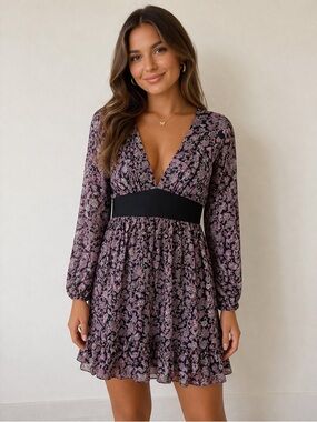 Limitless Luxury Long Sleeve V-Neck Floral Mini Dress